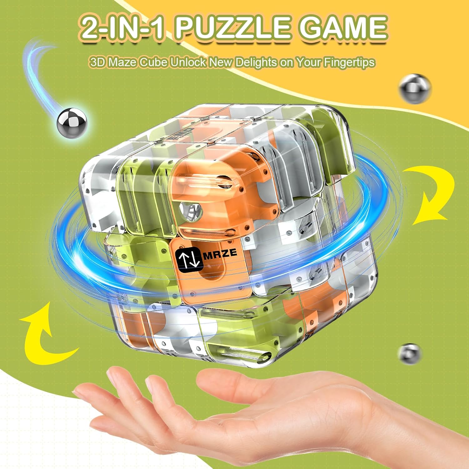 Labirint puzzle 3D Coolden 2 in 1 cu bile rotitoare, cub magic mare, jucarie interactiva si educativa, joc de inteligenta pentru dezvoltarea gandirii logice si a rationamentului, antistres, distractiv pentru copii si adulti