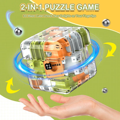 Labirint puzzle 3D Coolden 2 in 1 cu bile rotitoare, cub magic mare, jucarie interactiva si educativa, joc de inteligenta pentru dezvoltarea gandirii logice si a rationamentului, antistres, distractiv pentru copii si adulti