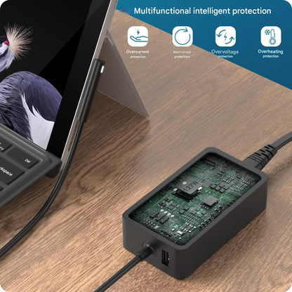 Incarcator tableta/laptop Surface Book 3/2/1, Surface Laptop Studio 2/1, Surface Pro 11/10/9/8/7+/7/6/5/4/3/X, Surface Laptop 7/6/5/4/3/2, Surface Go 4/3/2/1, 127W, 15V 8A, cu iesire USB, negru