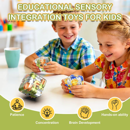 Labirint puzzle 3D Coolden 2 in 1 cu bile rotitoare, cub magic mare, jucarie interactiva si educativa, joc de inteligenta pentru dezvoltarea gandirii logice si a rationamentului, antistres, distractiv pentru copii si adulti