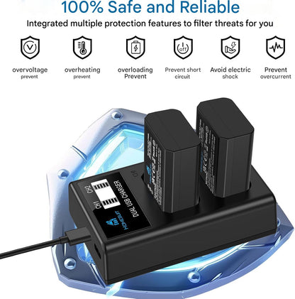 Set 2 acumulatori NP-FW50 1300 mAh si incarcator LCD USB pentru Sony ZV-E10 A6000 A6300 A6400 A6500 A5100 A5000 A7 A72 A7R A7R2 A7S2 7RM2 7SM2 7M2 A7R2 A7S2 55 RX15 0 II III IV NEX-3/5/6/7 NEX-F3