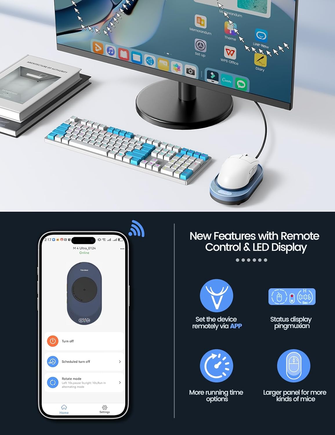 Mouse M4 Ultra cu control prin aplicatie, dispozitiv de miscare mouse, Plug and Play, afisaj LED, cu temporizator reglabil, nedetectabil, simuleaza miscarea cursorului