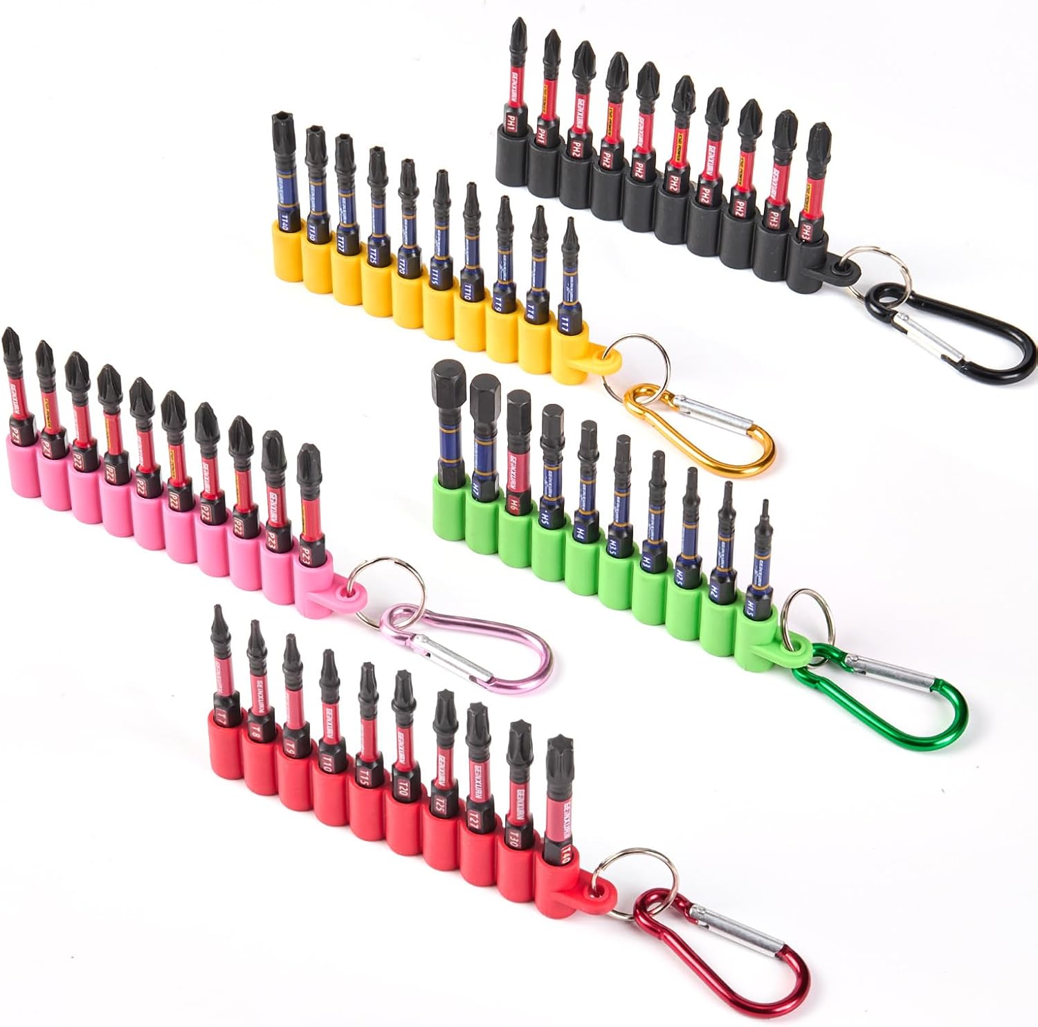 Set 50 biti surubelnita/bormasina – Otel S2 rezistent la impact, Torx, Hex, Phillips, Pozidriv, 50 mm, 1/4 inch, tija hexagonala magnetica, benzi moi colorate pentru depozitare