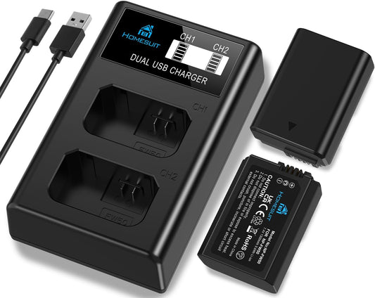 Set 2 acumulatori NP-FW50 1300 mAh si incarcator LCD USB pentru Sony ZV-E10 A6000 A6300 A6400 A6500 A5100 A5000 A7 A72 A7R A7R2 A7S2 7RM2 7SM2 7M2 A7R2 A7S2 55 RX15 0 II III IV NEX-3/5/6/7 NEX-F3