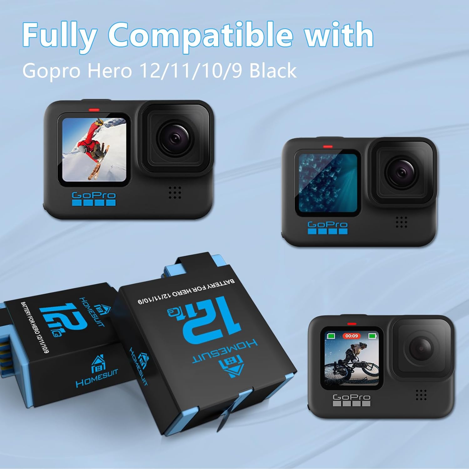Set 2 acumulatori 1800 mAh si incarcator cu 3 canale, pentru Gopro Hero 12 Black, Hero 11 Black, Hero 10 Black, Hero 9 Black