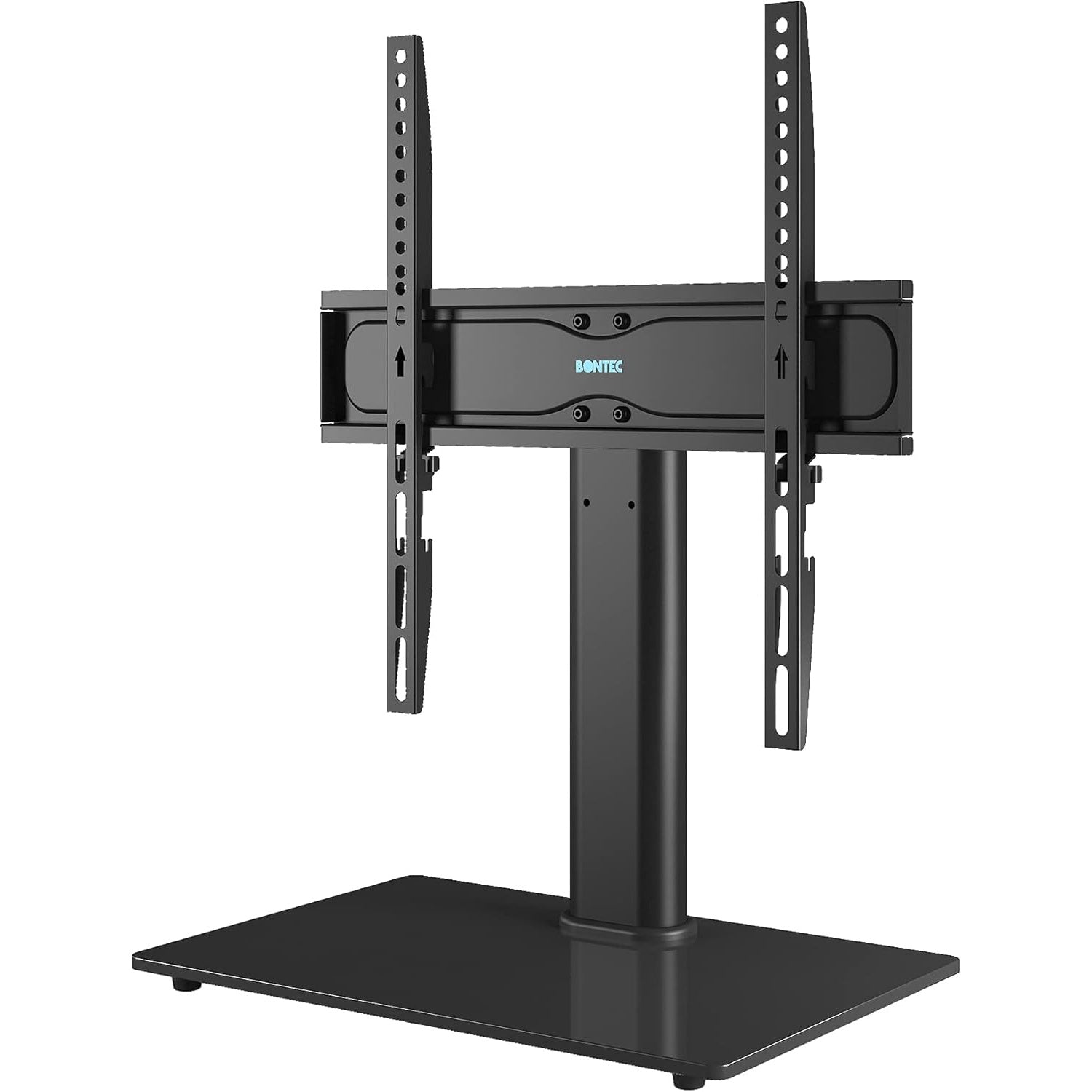 Suport TV cu stand de masa, pentru televizor 26-55 inch, suporta greutate pana la 40 kg, baza 400 x 260 mm din sticla, inaltime ajustabila, prinderi din otel, multifunctional