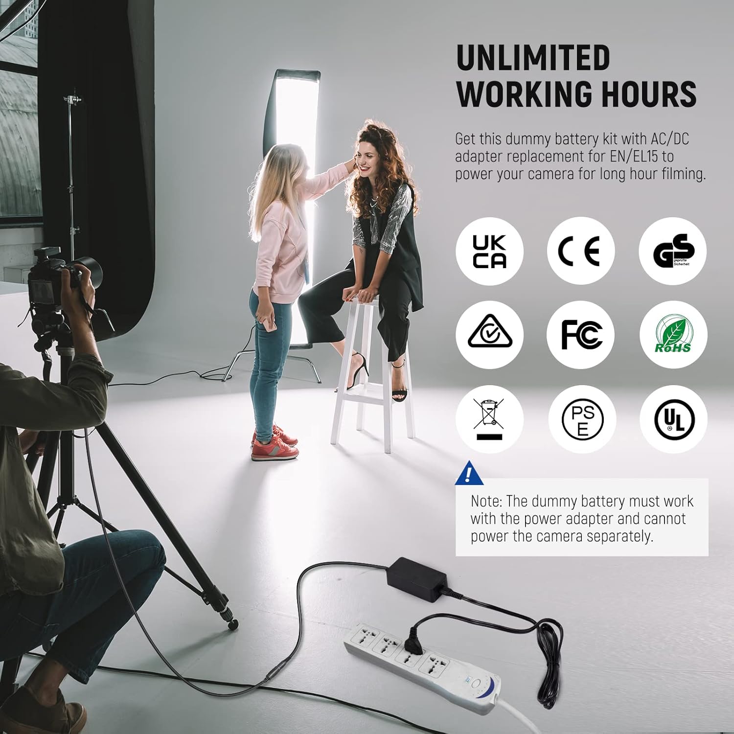 Baterie dummy EN-EL15 cu adaptor EP-5B, set alimentare continua compatibil cu Nikon Z5 Z6 Z7 Z6II Z7II D500 D610 D750 D780 D800 D810 D850 D7000 D7100 D72000 D7500