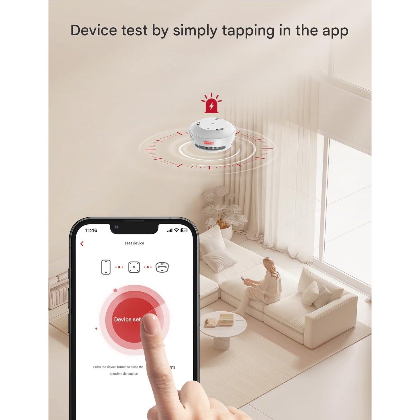 Set 6 detector de fum smart wireless cu statie de baza WiFi, senzor fotoelectric, alarma 85 dB, control prin aplicatie, 500 m raza interconectare, X-Smart