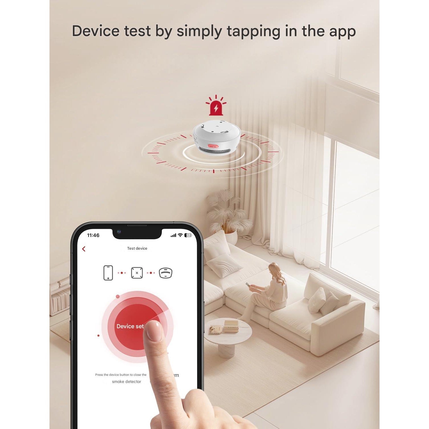 Set 6 detector de fum smart wireless cu statie de baza WiFi, senzor fotoelectric, alarma 85 dB, control prin aplicatie, 500 m raza interconectare, X-Smart