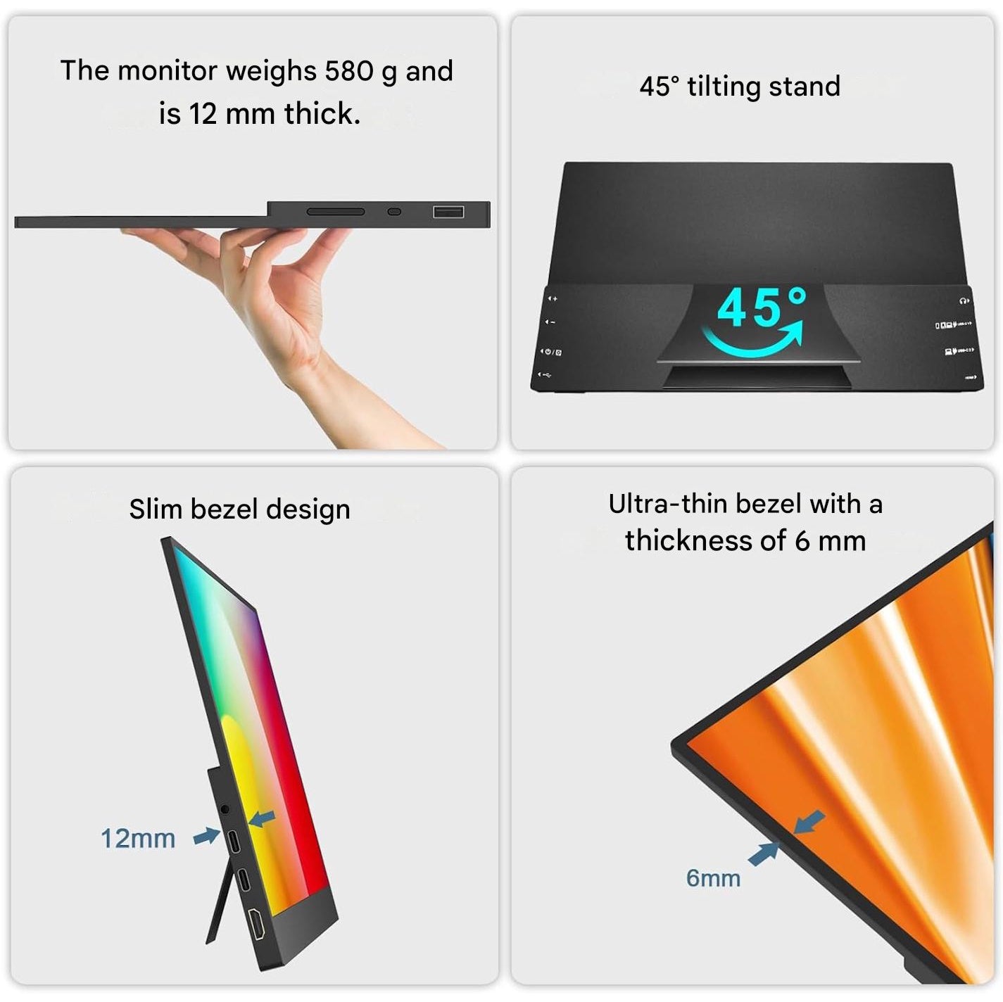 Monitor portabil 15.6 inch cu touchscreen, ecran IPS FullHD 1080P, HDR Dinamic, contrast 1000:1, 16, 7 milioane culori, cu port HDMI, USB-C si USB-A, pentru laptop, PC, smartphone Android, Mac