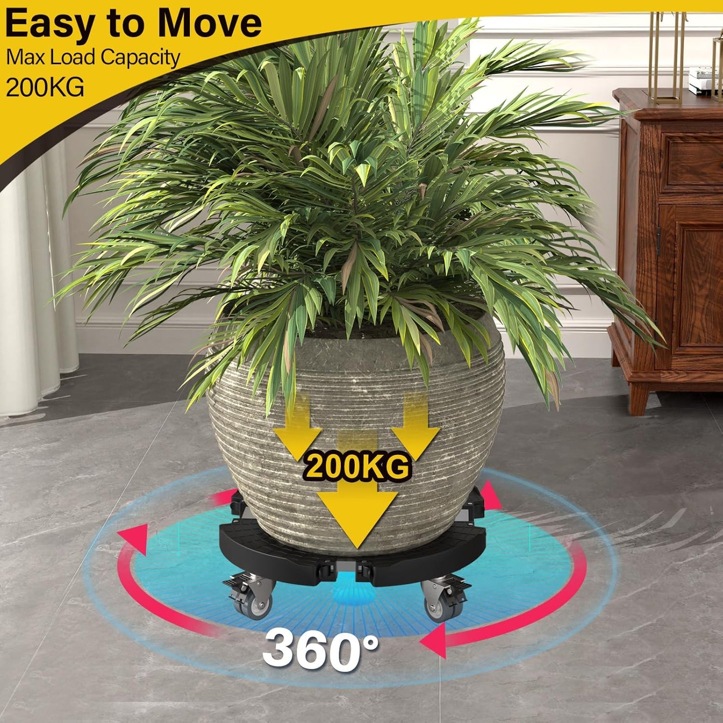 Suport ghiveci cu 4 roti, carucior reglabil 40-54 cm, mobil, capacitate incarcare 200 kg, stand flori cu role blocabile, pentru interior/exterior, multifunctional