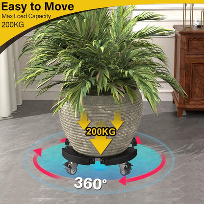 Suport ghiveci cu 4 roti, carucior reglabil 40-54 cm, mobil, capacitate incarcare 200 kg, stand flori cu role blocabile, pentru interior/exterior, multifunctional