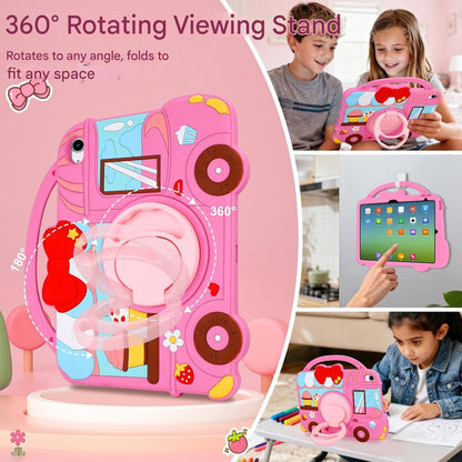 Husa pentru iPad a 11-a generație (A16) 2025 / iPad a 10-a generatie 10.9 2022, pentru fete, cu design dragut inghetata, deserturi, cu curea de umar rotativa, suport, protectie din silicon, roz
