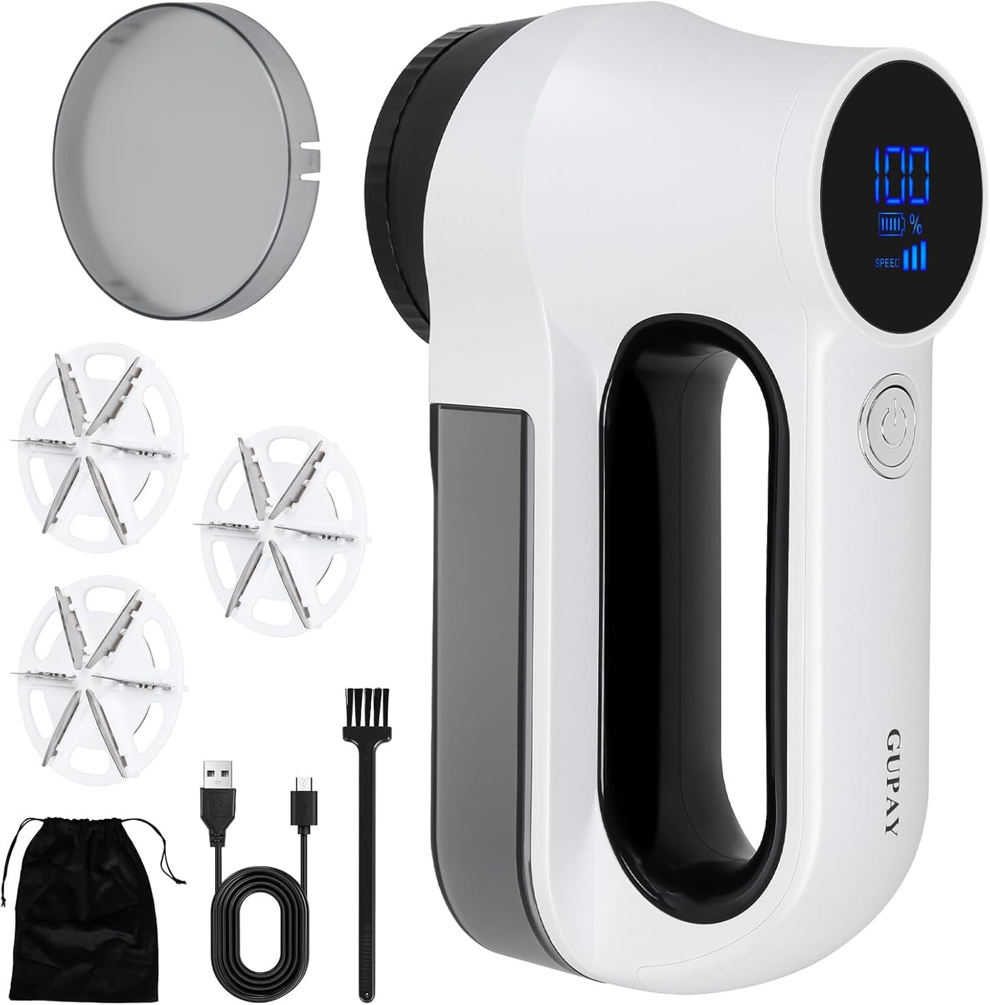 Aparat de curatat scame reincarcabil, cu display LED, cu 3 viteze, acumulator 2500 mAh, 10000 Rpm, lama cu 6 cutite, recipient colectare detasabil, universal