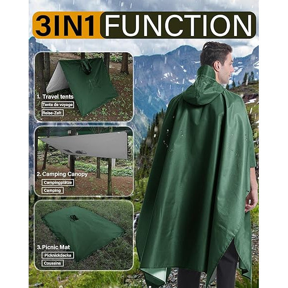Pelerina de ploaie impermeabila 3 in 1 cu gluga si cozoroc, jacheta reutilizabila, poncho multifunctional, de buzunar, functie de cort, pentru drumetii, camping si natura