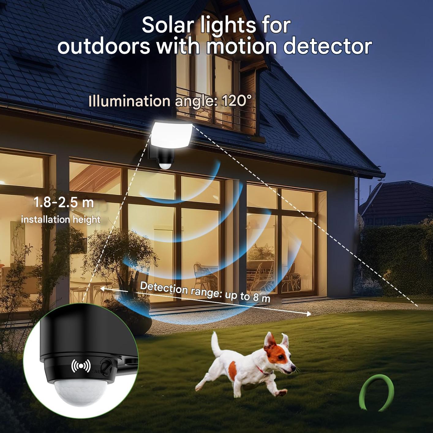 Lampa solara cu telecomanda si senzor de miscare, impermeabila IP65, 3 temperaturi culoare, 3000/5000/7000K, unghi iluminare 120°, cablu de 5 m, pentru garaj, gradina, curte