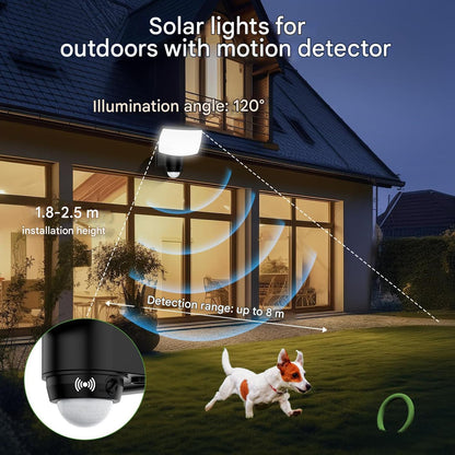 Lampa solara cu telecomanda si senzor de miscare, impermeabila IP65, 3 temperaturi culoare, 3000/5000/7000K, unghi iluminare 120°, cablu de 5 m, pentru garaj, gradina, curte