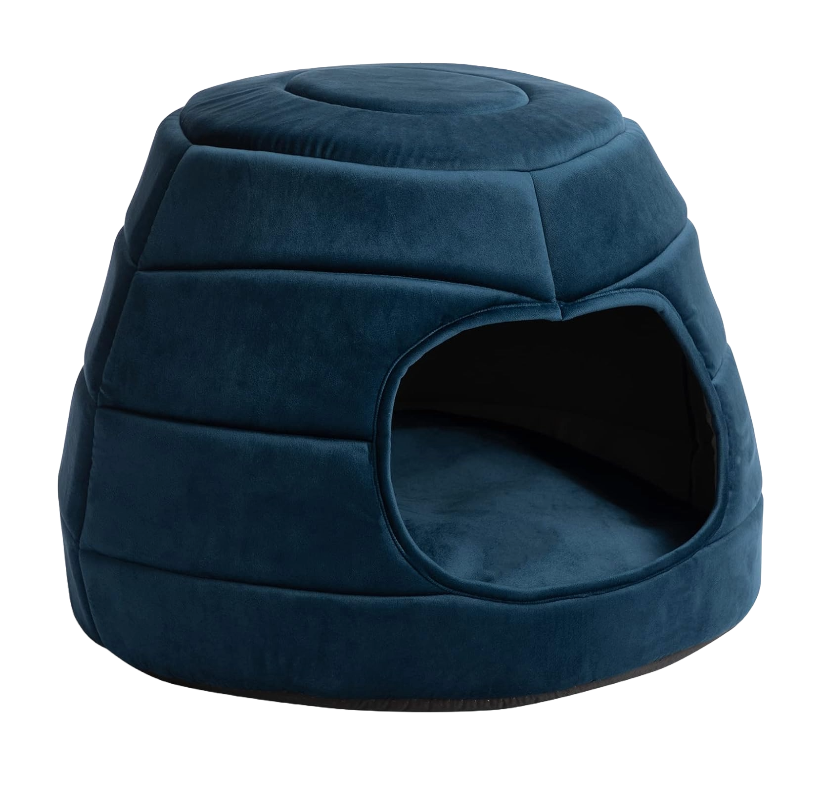 Patut caini si pisici 2 in 1, culcus pliabil pentru animale de companie mici, forma casuta si pat, din bumbac si tesatura de catifea, albastru inchis