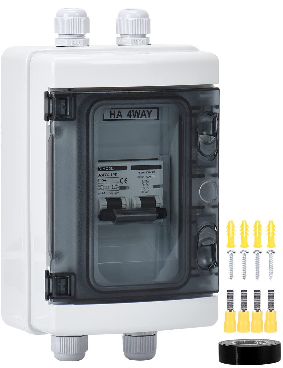 Set tablou de sigurante cu siguranta automata 120A DC 12V-400V sau AC 90V-400V, 2 poli, intrerupator solar automat pentru sistem fotovoltaic in carcasa impermeabila IP65