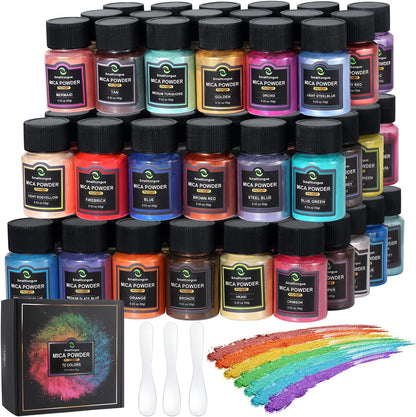 Set pigmenti pudra pentru rasina epoxidica, 72 de culori metalice, 10 g, pudra de mica, pulbere utilizata pentru luciu de buze, sapun, bomba de baie, mestesuguri de arta, colorant de rasina, unghii