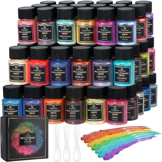 Set pigmenti pudra pentru rasina epoxidica, 72 de culori metalice, 10 g, pudra de mica, pulbere utilizata pentru luciu de buze, sapun, bomba de baie, mestesuguri de arta, colorant de rasina, unghii