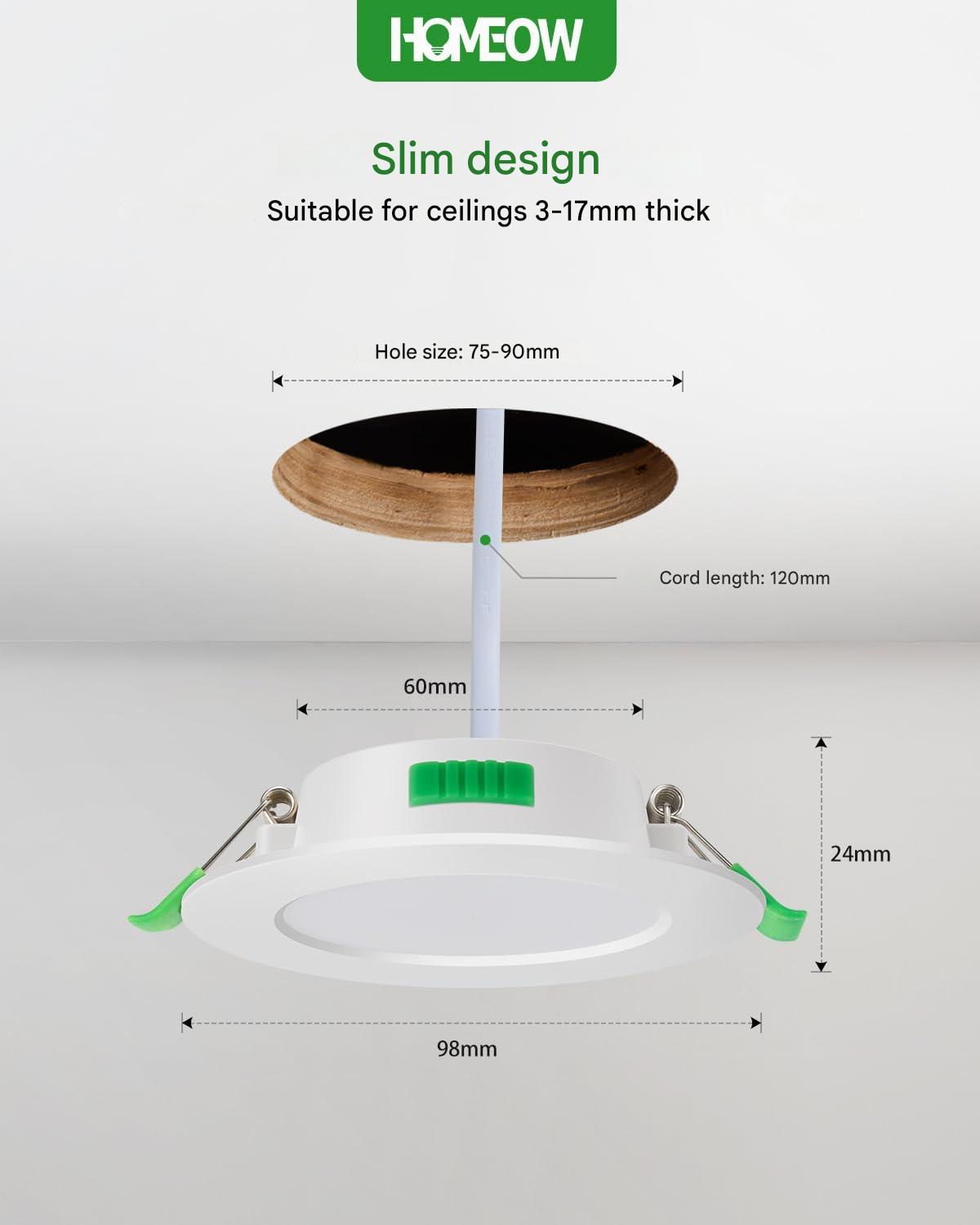 Spoturi LED incastrate, 230 V, Plat, 7 W, 600 LM, IP44, spoturi LED reglabile, alb cald, alb neutru, alb rece, clasa energetica F