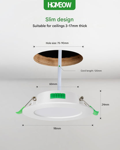 Spoturi LED incastrate, 230 V, Plat, 7 W, 600 LM, IP44, spoturi LED reglabile, alb cald, alb neutru, alb rece, clasa energetica F