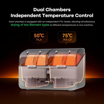 Uscator de filamente 3D Creality SpacePi X4L pentru 4 bobine, 2 camere de incalzire independente, temperatura reglabila pana la 75°C, ecran LCD touchscreen, control temperatura si umiditate, compatibil PLA PETG ABS TPU PA, cutie uscare filament