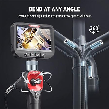 Endoscop industrial, camera de inspectie 6, 2 mm articulata cu tub semirigid de 2 m, endoscop pivotant la 360°, camera de inspectie HD 720P, cu ecran IPS de 4, 3 inch 1080P, camera cu 6 LED-uri, IP67, memorie 16GB