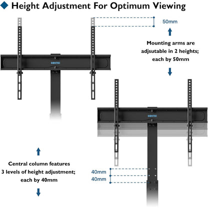 Suport TV, stand pentru televizor 30-70 inch plat si curbat, VESA 600 x 400 mm, greutate suportata 40 kg, inaltime reglabila, brat pivotant, rafturi din sticla, negru