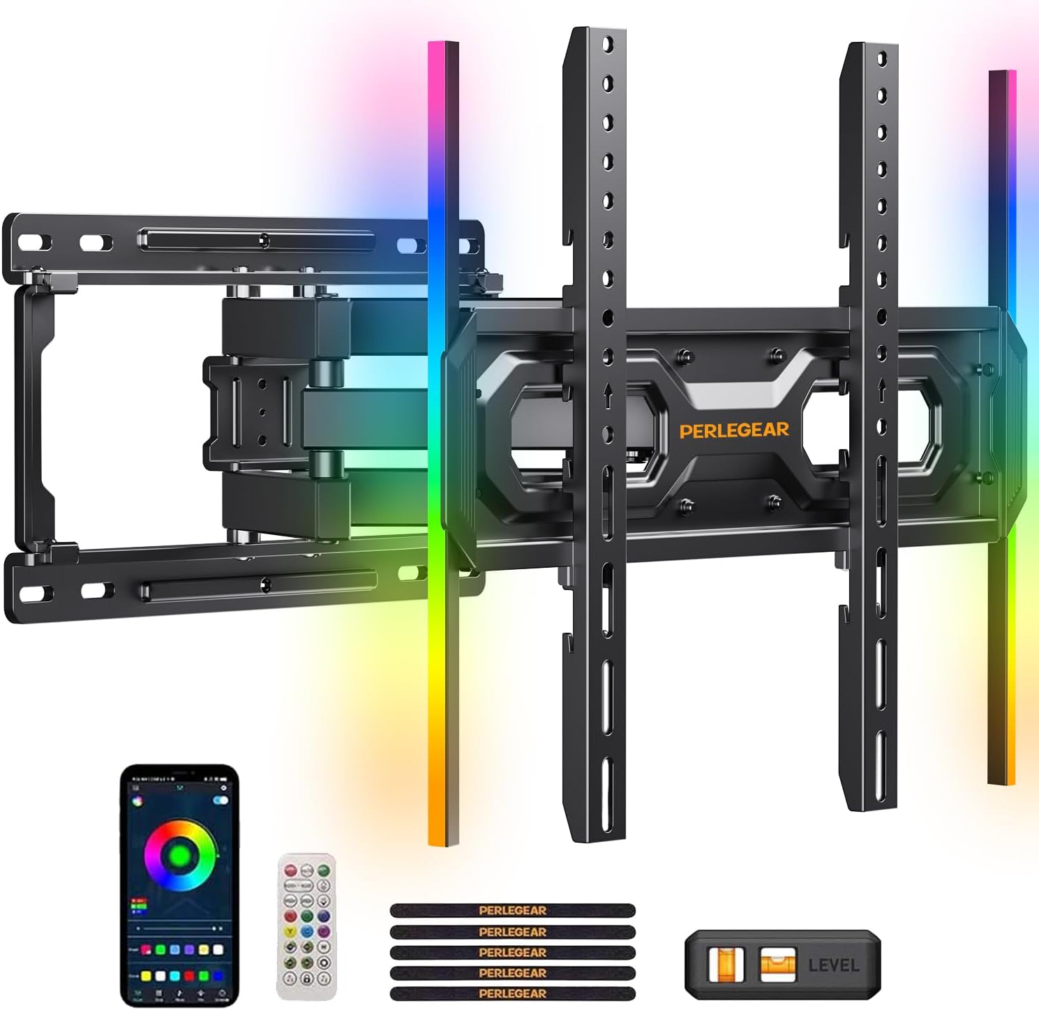 Suport TV de perete, universal, LED cu Sincronizare Muzicala, brat reglabil, diagonala de 26-65 inch, suporta greutate pana la 45 kg, VESA 400 x 400 mm