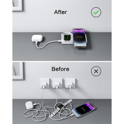 Baterie externa wireless, Powerbank magnetic de 10000 mAh, 3 in 1, pentru smartwatch si telefon mobil, incarcare rapida 20W, compatibil iPhone, Apple Watch, Samsung, alb