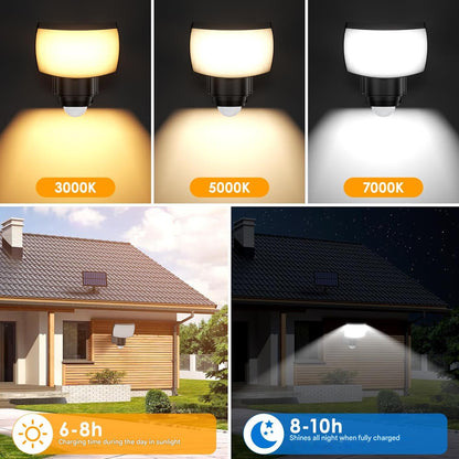 Lampa solara cu telecomanda si senzor de miscare, impermeabila IP65, 3 temperaturi culoare, 3000/5000/7000K, unghi iluminare 120°, cablu de 5 m, pentru garaj, gradina, curte