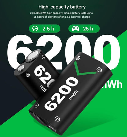 Set 2 acumulatori Xbox Ni-MH 6200mWh HELLCOOL + statie de incarcare duala USB-C, compatibili Xbox Series X/S, Xbox One S/X/Elite, baterii reincarcabile, indicator LED