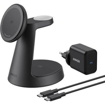 Incarcator wireless 3 in 1, QI2, incarcare rapida 15 W, prindere magnetica cu unghi ajustabil, compatibil iPhone 16/15/14/13/12, Apple Watch, AirPods Pro