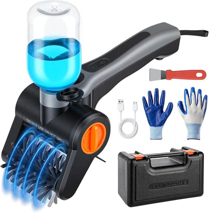Perie electrica profesionala pentru curatat gratare 100W, 8000 RPM, curatare automata 360°, rezervor apa 300ml cu pulverizare, baterie 2600mAh 7.4V, 2 viteze, IPX8 waterproof, peri otel inoxidabil 304, incarcare USB-C, set complet cu accesorii si geanta