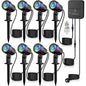 Set 8 proiectoare RGB, lampi gradina cu senzor lumina, telecomanda, functie temporizare, 30 moduri dinamice, impermeabile IP66, cu tarus si cablu de 23 m, Iluminat exterior pentru gradina, curte, petrecere