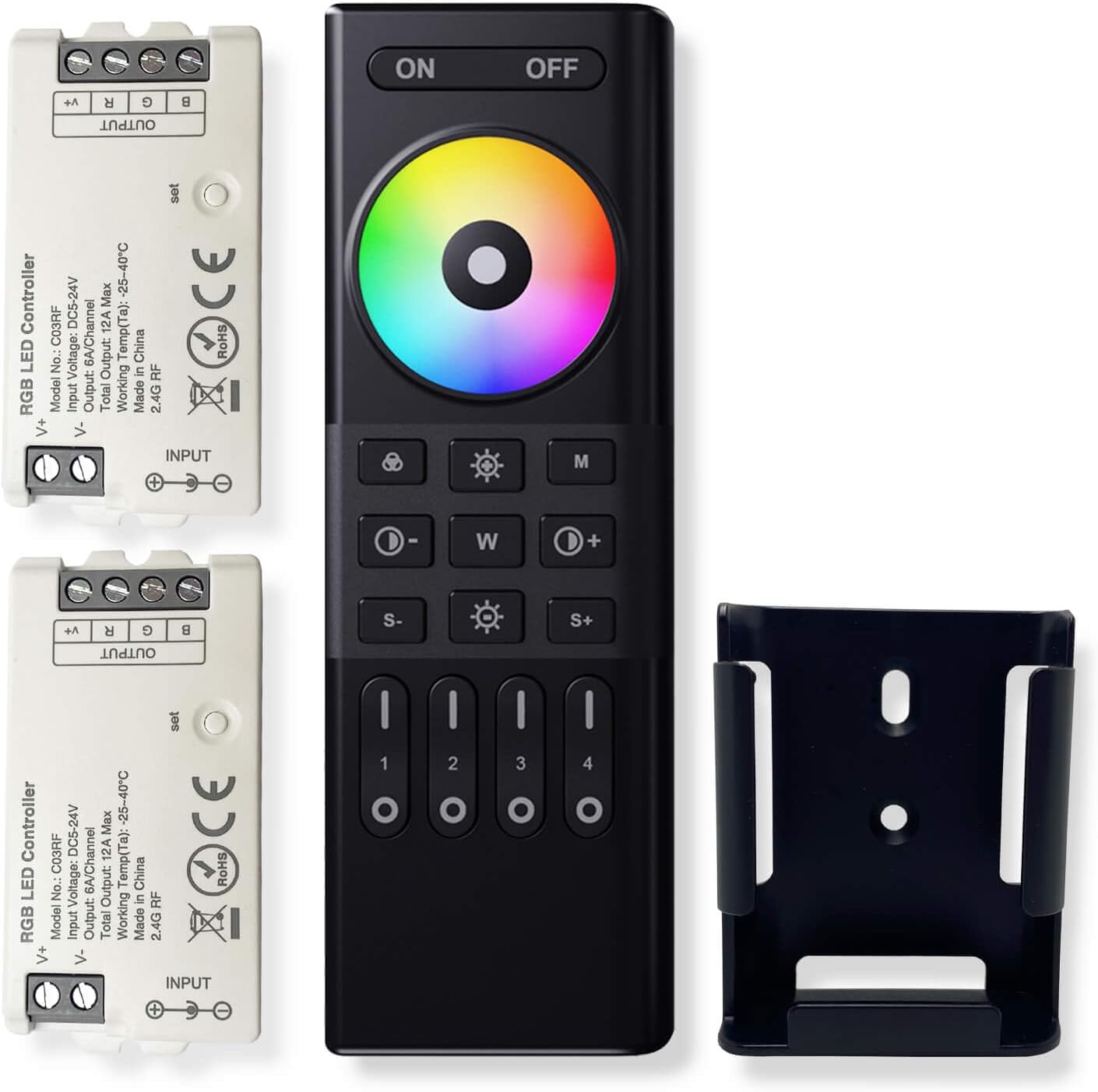 Set 2 controler LED RGB Wireless cu telecomanda 2.4GHz pe 4 zone, pentru banda LED, DC 5V-24V, reglare luminozitate, selectare culoare, usor de utilizat