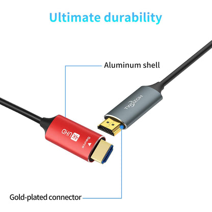 Cablu HDMI 2.0 de 50m, 4K/60Hz, 18Gbps, prin fibra optica, 3D UHD, Audio Return (ARC), 18Gbps, HDCP 2.2, unidirectional, conector placat cu aur, universal