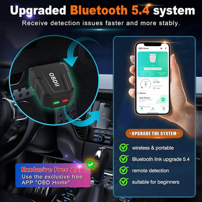 Interfata OBD2, tester Bluetooth 5.4 wireless, diagnoza multimarca cu stergere martori bord, citire coduri eroare, test senzor oxigen, compatibil iOS si Android