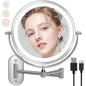 Oglinda cosmetica iluminata LED, marire 1X/20X, luminozitate reglabila, 3 moduri iluminare, reincarcabila, cu doua fete, buton tactil, rotativa 360°, argintie