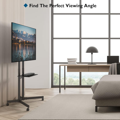 Suport TV stand cu roti, pentru televizoare de 32-85 inch plat si curbat de pana la 60 kg, reglabil in inaltime, VESA maxim 600 x 400 mm, negru