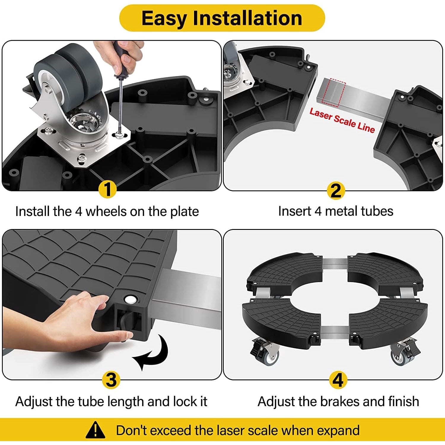 Suport ghiveci cu 4 roti, carucior reglabil 40-54 cm, mobil, capacitate incarcare 200 kg, stand flori cu role blocabile, pentru interior/exterior, multifunctional