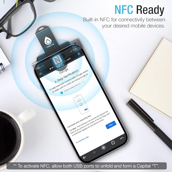 Dispozitiv criptografic securizat USB-A/USB-C, autentificare in doi factori, cheie de securitate NFC FIDO 2.0, pentru protectie multifactor (HOTP), pentru tableta/smartphone Android si dispozitive Windows/MacOS/Linux