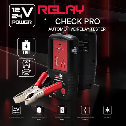 Tester relee auto LAUNCH Europe RelayCheck Pro 12V/24V, detectare automata pini 4/5, test sarcina contact, diagnostic LED cu coduri eroare, pentru masini si camioane, cu geanta transport