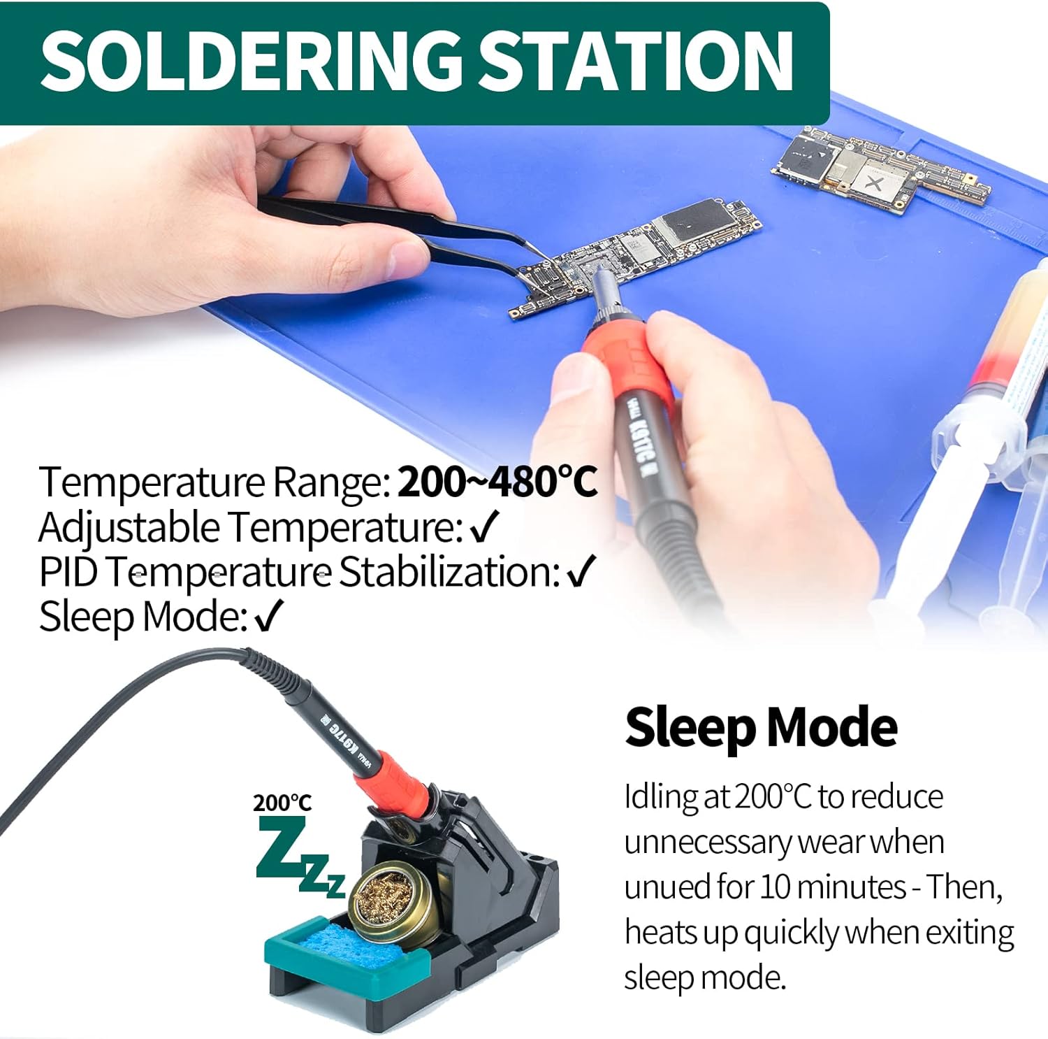 Statie de lipit si dezlipit cu aer cald, letcon si separator ecran LCD, 1180W, temperatura reglabila, display LED, port USB 5V, functie standby, multifunctionala