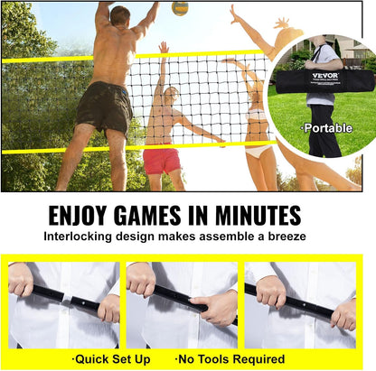 Set fileu volei, plasa pentru volleyball/badminton 9.7m x 2.4m, inaltime reglabila, material impermeabil, cu stalpi metalici, minge de volei, pompa si geanta de depozitare si transport incluse