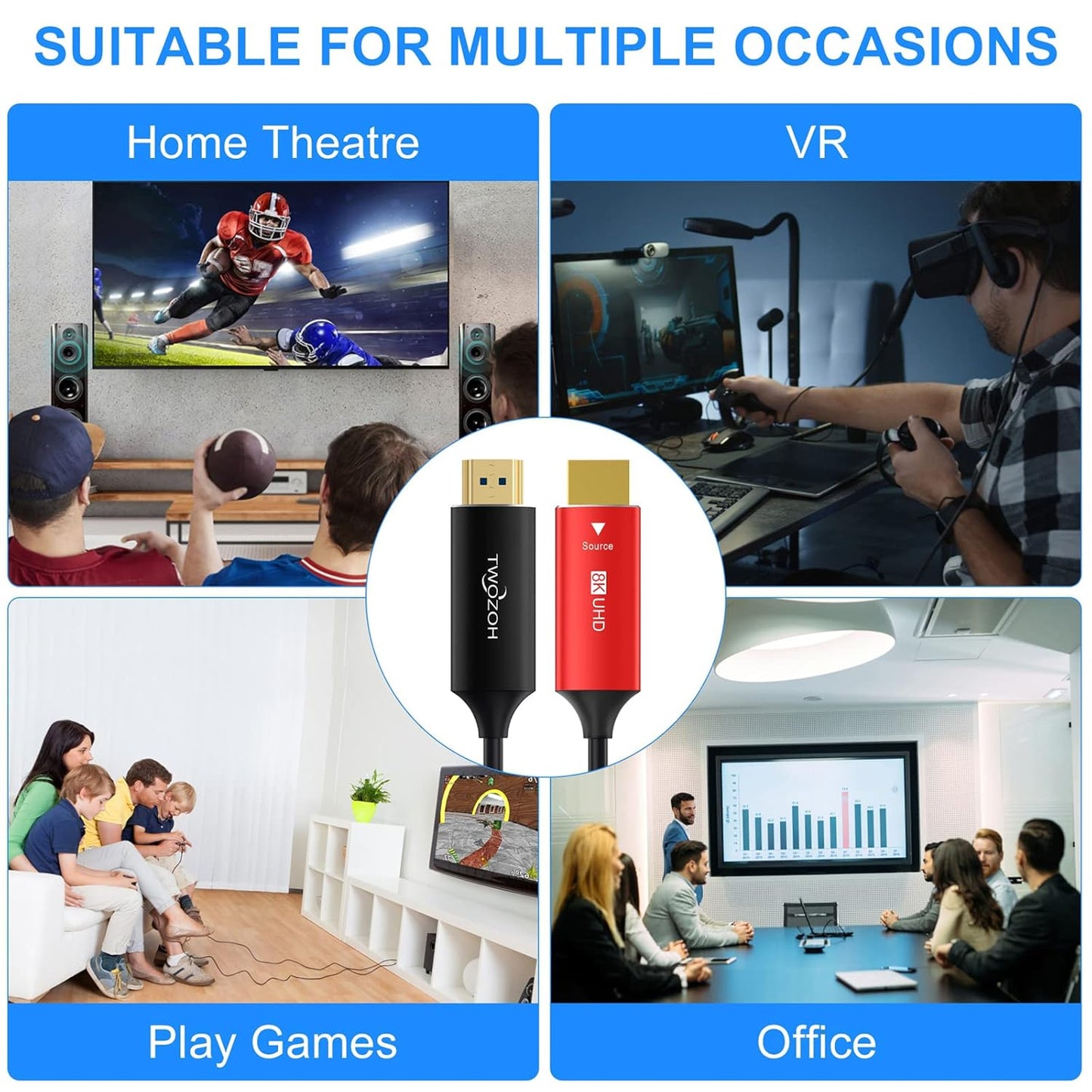 Cablu HDMI 2.1 8K de 50m, 8K la 60 Hz, 4K la 120 Hz, cu fibra optica, 48 Gbps, HDR Dinamic, suporta HDCP 2.2&2.3, Audio eARC si Dolby Atmos, unidirectional