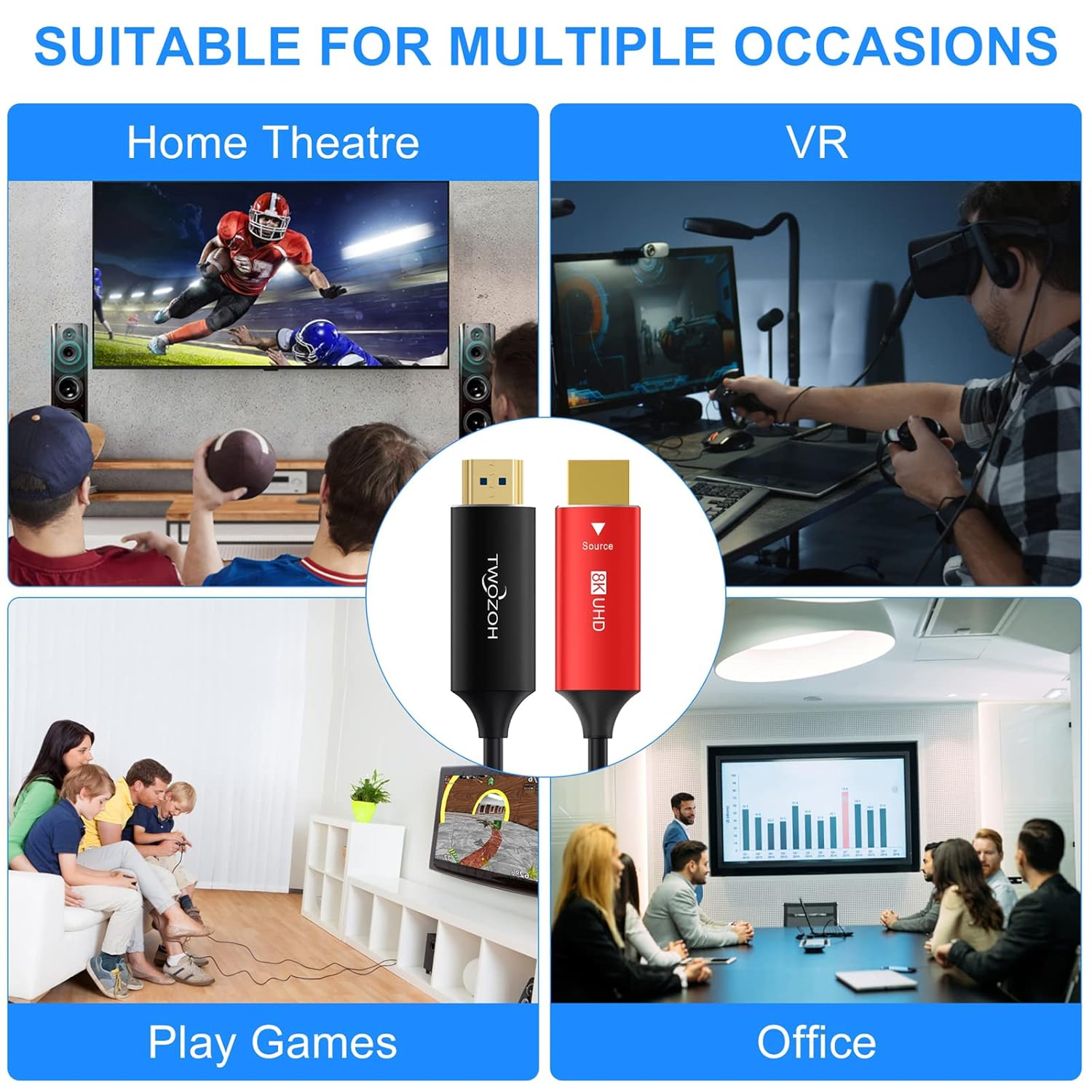 Cablu HDMI 2.1 8K de 50m, 8K la 60 Hz, 4K la 120 Hz, cu fibra optica, 48 Gbps, HDR Dinamic, suporta HDCP 2.2&2.3, Audio eARC si Dolby Atmos, unidirectional