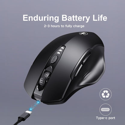 Mouse wireless cu Bluetooth 5.0/4.0 si 2.4 GHz, DPI reglabil pe 4 niveluri, indicator nivel baterie, design ergonomic, pentru laptop si PC, negru
